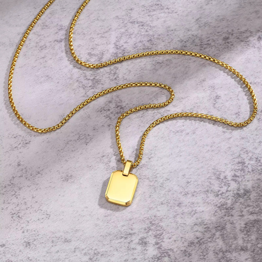 Meaeguet Halskette, quadratischer Tag-ID-Anhänger, vergoldeter Edelstahl, Unisex - Bild 3