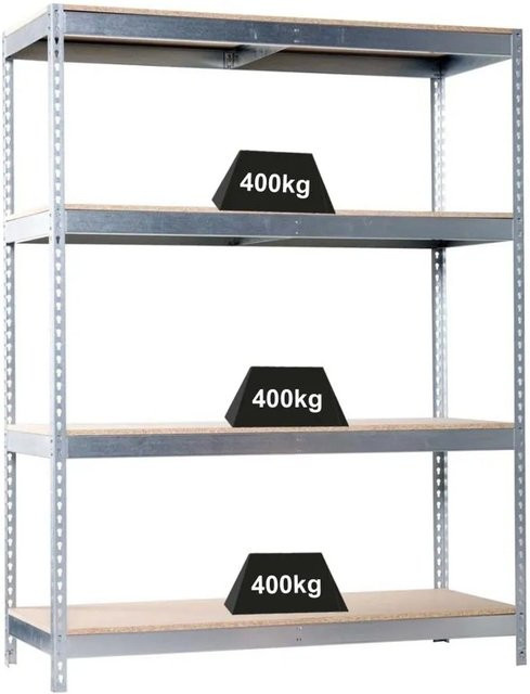 PROREGAL Schwerlastregal Big Wood Yeti Four aus verzinktem Stahl und Spanplatte, Farbe Silber, H x B x T: 200 x 180 x 45 cm - Bild 1