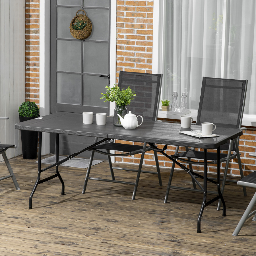 Outsunny Gartentisch Klapptisch für 6 Personen in Holzoptik aus HDPE und Stahl, Grau, B/T/H: 180 x 75,5 x 73 cm - Bild 2