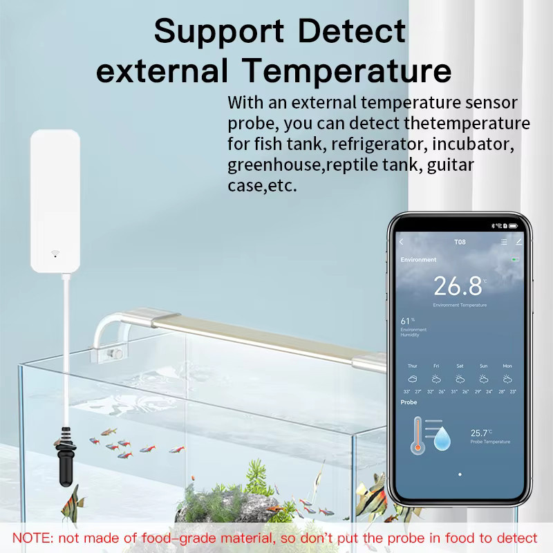 Tuya WiFi Temperatur- und Feuchtigkeitssensor mit externer Sonde in Weiß, kompatibel mit SmartLife App - Bild 2