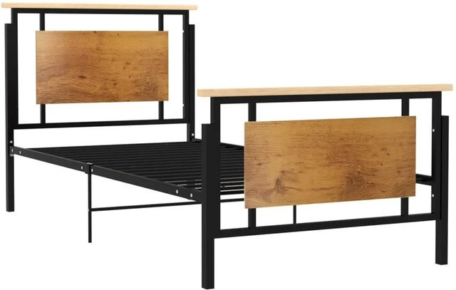 vidaXL Bettgestell aus Metall und Eichenholz in Schwarz, B/T/H: 100 x 200 cm - Bild 1