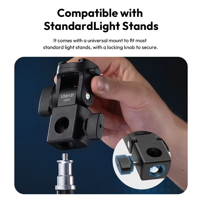 Ulanzi LA04 Lichtstativadapter in Schwarz mit 1/4 Zoll Standardschraube und 180 Grad verstellbarer Kaltschuhhalterung für Blitzlicht und COB-LED-Kamerahalterungen - Bild 4