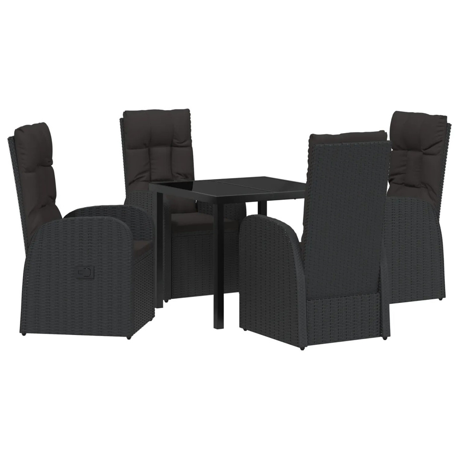 vidaXL Garten Essgruppe aus Poly Rattan und Glas in Schwarz, 5-teiliges Set mit Kissen für Terrasse und Außenbereich - Bild 2