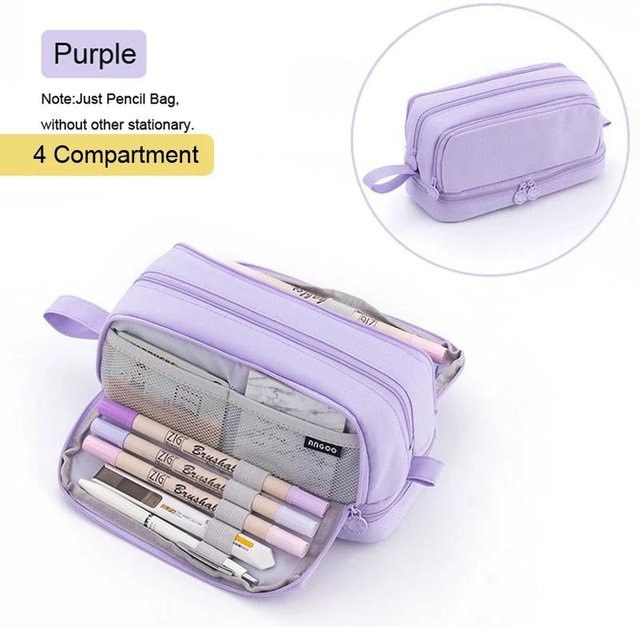 Angoo Federmäppchen mit 4 Fächern als Schreibwaren-Organizer und Kosmetiktasche in Violett - Bild 1
