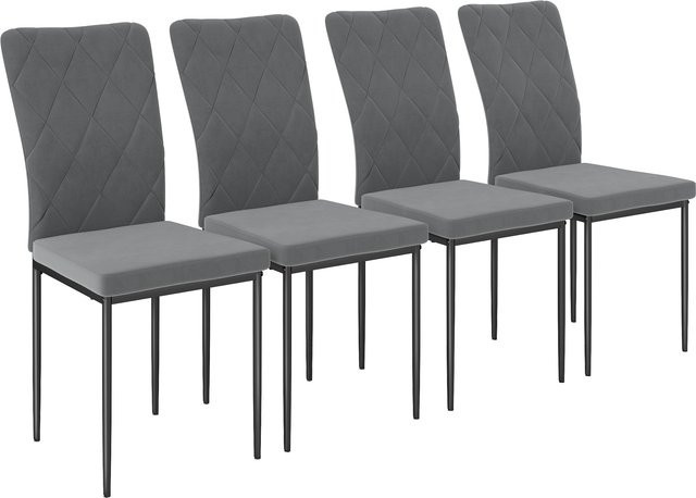 4er Set HOMCOM Esszimmerstühle in Dunkelgrau mit Samtoptik und Metallbeinen - Bild 1