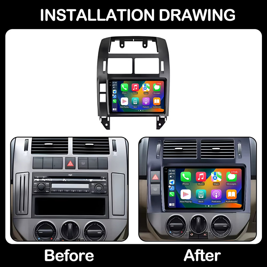 KJ-NAVI Multimedia Autoradio mit Android Auto und CarPlay für Volkswagen VW Polo MK4 6Q 9N 9N3 (2004-2009) mit QLED Bildschirm und GPS Navigation, Schwarz - Bild 3