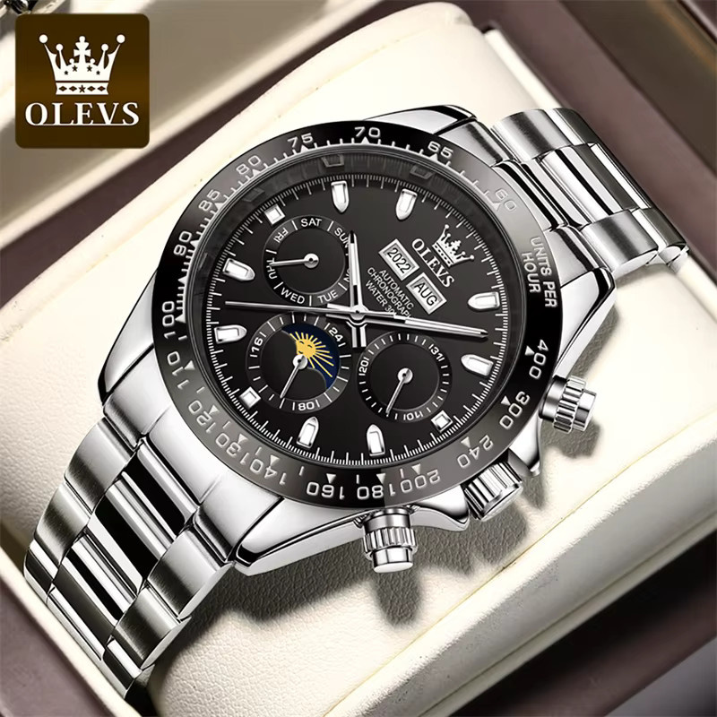 OLEVS Armbanduhr Automatik, Edelstahl, Silber, Schwarz, Herren - Bild 2