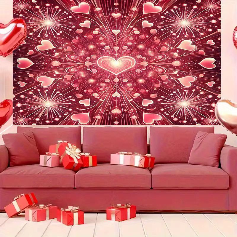 VIKAMA Wandtapisserie Love Fireworks in Rosa mit Herz- und Feuerwerksmotiv für deine Raumdekoration, Breite: 60 cm, Höhe: 40 cm - Bild 2