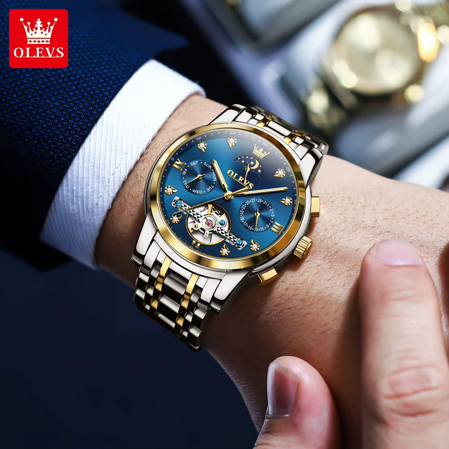 OLEVS Armbanduhr Automatik, Edelstahl, Blau, Herren - Bild 4