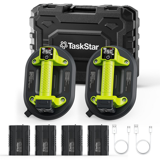 TaskStar 2er-Pack Elektrische Saugnäpfe für Glas- und Fliesenheben mit 250 kg Schwerlastkapazität, 10-Zoll Handgehaltener Fliesen-Vakuumheber inklusive 4 Batterien à 3000mAh - Bild 1