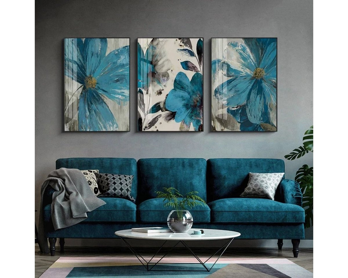 TPFLiving Kunstdruck Leinwand Set Blaue Blumen ohne Rahmen, Farben: Blau, Weiß, B/T/H: 13 x 18 cm - Bild 1