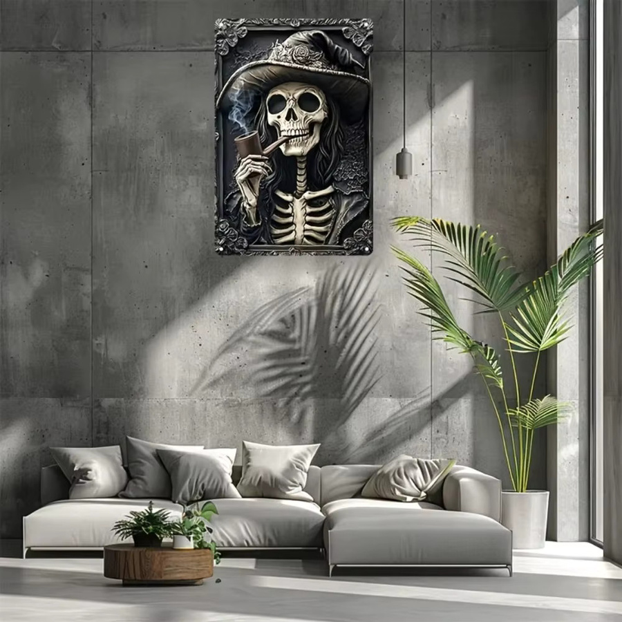 HELLOYOUNG Skeleton Witch Aluminiumschild – Quadratische Wanddekoration aus Metall im Vintage-Stil, Mehrfarbig, B/H: 30 x 45 cm - Bild 4