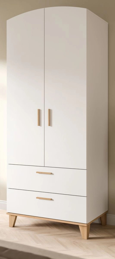 Kleiderschrank Aurora 2-türig in Weiß und Eiche mit integrierten Schubladen, B/T/H: 81 x 51 x 198 cm - Bild 1