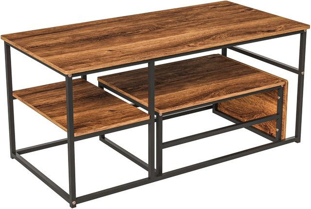 PXloue Satztische Set aus 2 Stück in Braun, rechteckige Couchtische mit Metallrahmen und MDF-Platten für dein Wohnzimmer - Bild 1