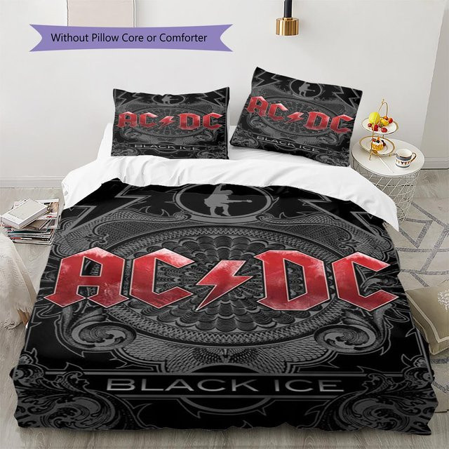 Bettwäsche Set AC-DC Musikband Muster mit Bettbezug und 2 Kissenbezügen, Farbe: Schwarz, B/H: 140 x 200 cm - Bild 1
