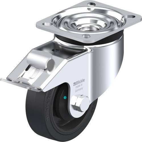 Blickle Lenkrolle LK-POEV 100KAD-1-FI mit Feststeller in Schwarz und Silber, Rad-Durchmesser: 100 mm, Tragfähigkeit: 200 kg - Bild 1