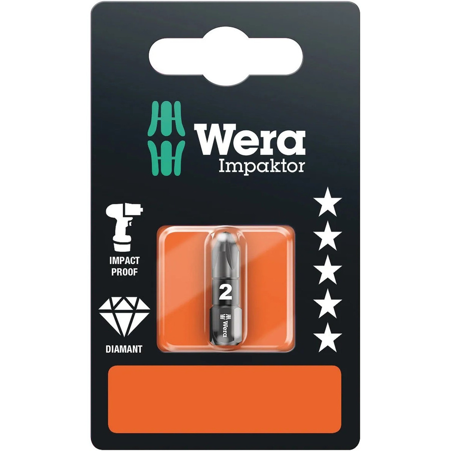Wera Diamant Kreuzschlitz-Bit PZ 2 Impaktor 855/1 aus Werkzeugstahl in Silber - Bild 2