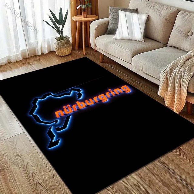 UQIDEHOME Nürburgring F1 Rennstrecke Teppich, rutschfeste und waschbare Bodenmatte aus Polyester, Schwarz, Breite: 80 cm, Tiefe: 50 cm - Bild 1
