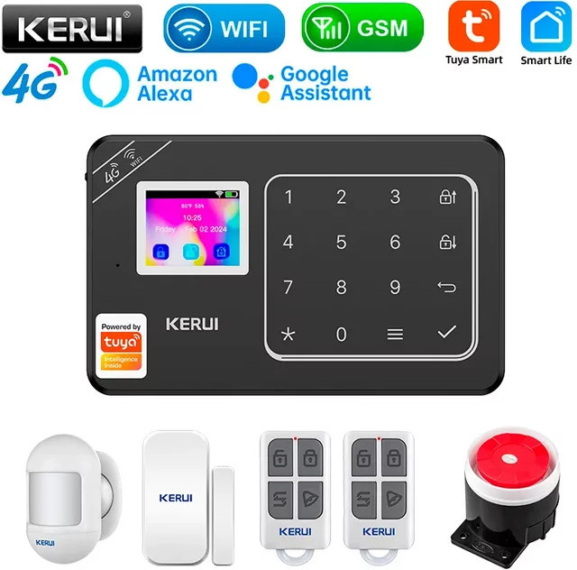 KERUI Smart Home Alarmsystem W184 Schwarz 4G WIFI GSM Einbruchschutz für Fenster und Türen via Tuya App - Bild 1