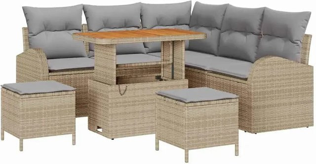 vidaXL Garten-Sofa-Set 8-teilig aus Poly-Rattan mit Kissen in Beige - Bild 1