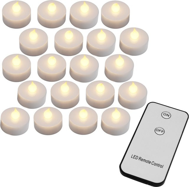 MONZANA LED Teelichter 20er-Set Warmweiß mit Fernbedienung und Flackereffekt, Weiß - Bild 1