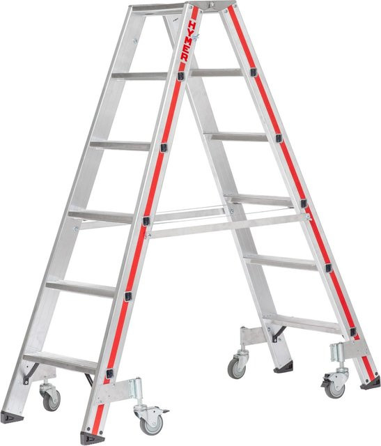 Hymer Stufenstehleiter aus Aluminium mit Rollen, beidseitig begehbar, Silber - Bild 1
