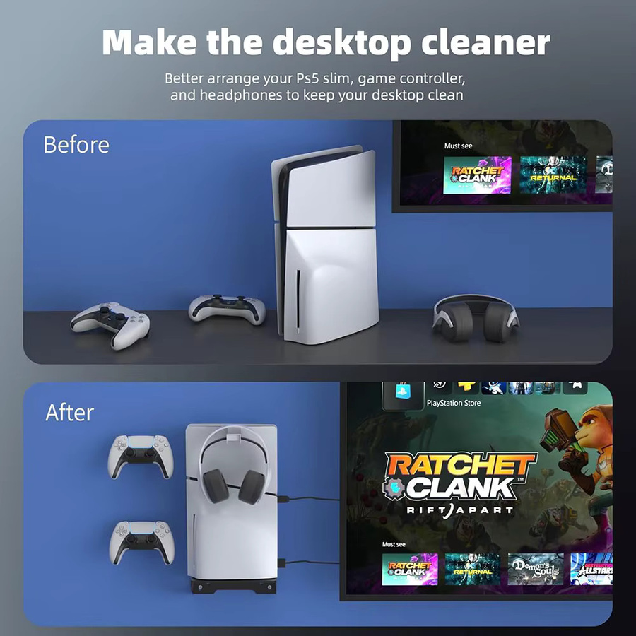 TECTINTER Wandhalterungsset aus Stahl für PS5 und PS5 Slim Konsole mit Controller in Schwarz - Bild 3