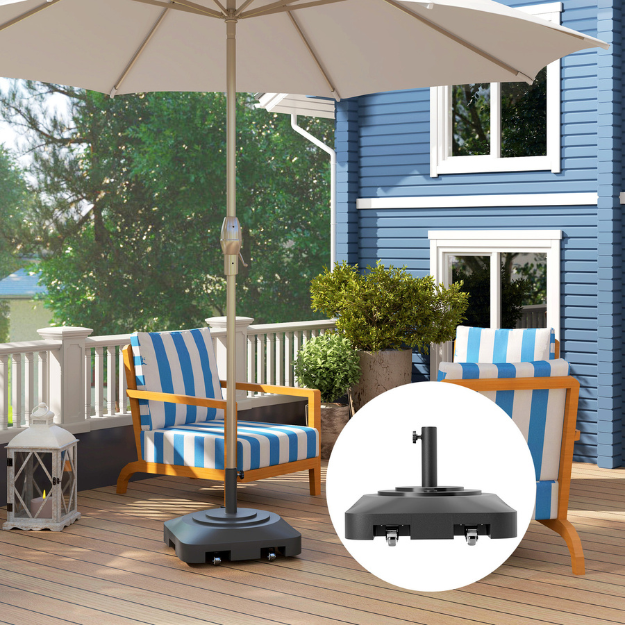 Outsunny Sonnenschirmständer mit Rollen und Befüllmöglichkeit bis 25 kg, quadratischer Schirmhalter in Schwarz für Balkon, Terrasse und Garten, passend für Sonnenschirme mit Ø 38/48 mm - Bild 2