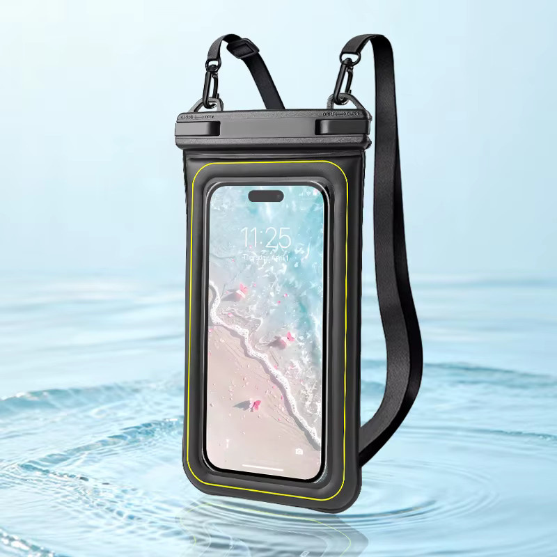 Haissky Wasserdichte und schwimmfähige Handytasche als Umhängetasche für iPhone 17, 16, 15, 14 Pro Max und 15 Plus in Schwarz - Bild 2