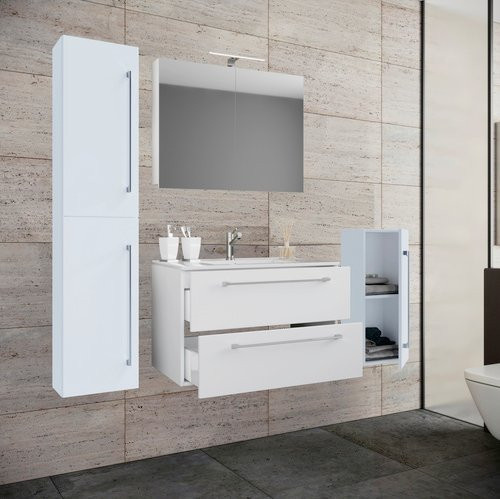 VCM Badmöbel-Set Badinos 5-tlg. Waschplatz in Weiß mit Spiegelschrank, Midi- und Hochschrank, B/H/T: 80 x 50 x 46 cm - Bild 2