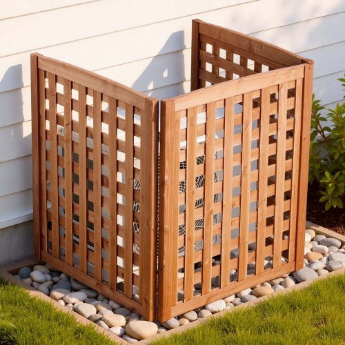 VEVOR Sichtschutz aus Holz für Klimaanlagen, 3 Paneele, verstellbarer Winkel, Holz-Sichtschutzwand für Garten und Mülltonnen, B/H: 810 x 960 mm - Bild 1