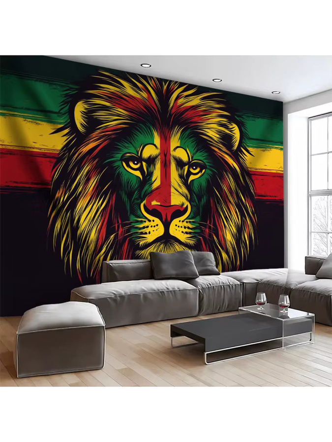 VIKAMA Jamaican Lion Wandbehang mit Tiermotiv in Multicolour, Textil-Wanddekoration für Schlafzimmer und Wohnzimmer, Breite: 60 cm, Höhe: 40 cm - Bild 6