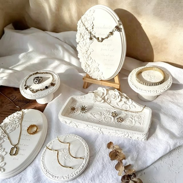 Baby.Xin Antikes Schmucktablett aus Keramik und Stein in Weiß zur Aufbewahrung von Schmuck und als Deko-Element - Bild 1