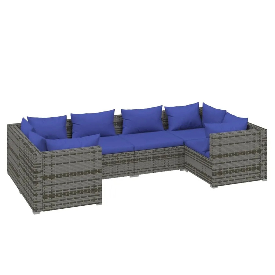 vidaXL 6-tlg Garten-Lounge-Set in L-Form aus Poly Rattan mit Kissen in Grau und Blau - Bild 2