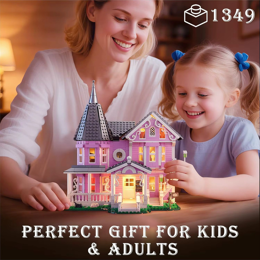 Pink Palace Apartment Building Set, Bausteine, 1349 Teile, mit Lichtern, ab 6 Jahren - Bild 5