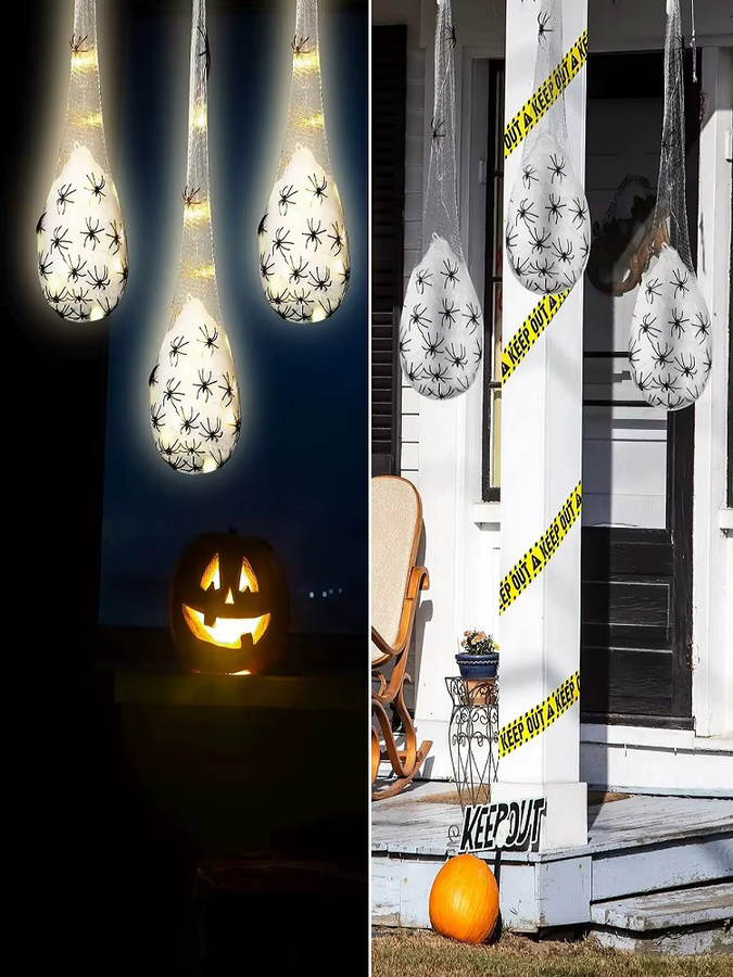 Leuchtendes Halloween Spinnenei zur Dekoration für Innen und Außen in Weiß und Lila - Bild 5