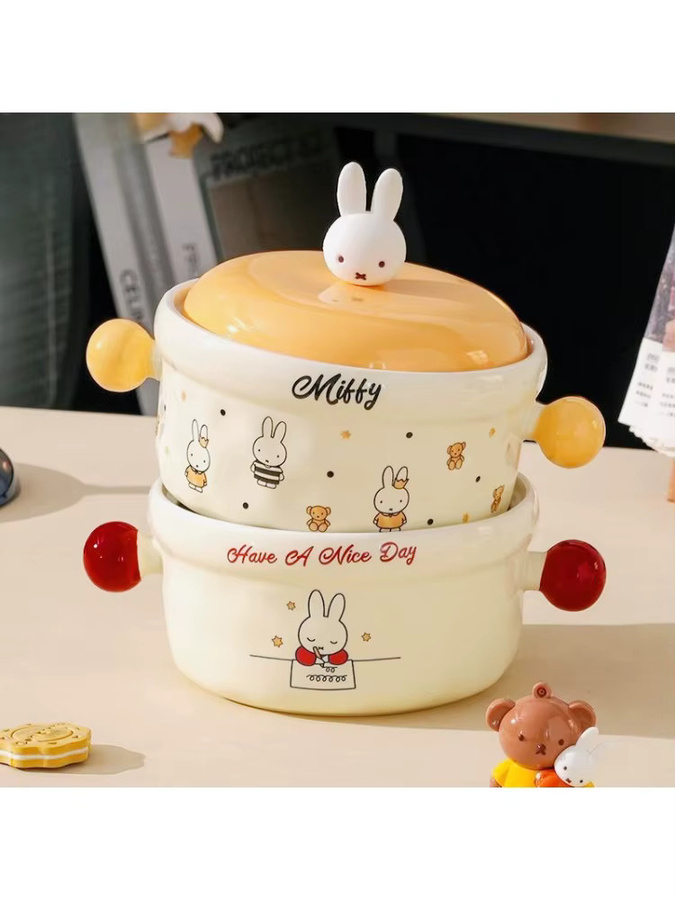 Miffy Keramik-Nudelschüssel mit Deckel in Rot, mikrowellengeeignet - Bild 3
