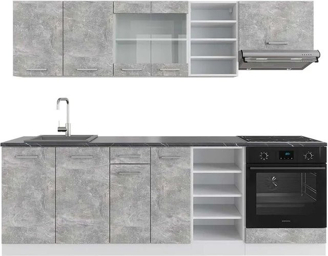 Vicco R-Line Küchenzeile modern in Beton-Optik und Weiß, Breite: 240 cm, Anthrazit, matt - Bild 1