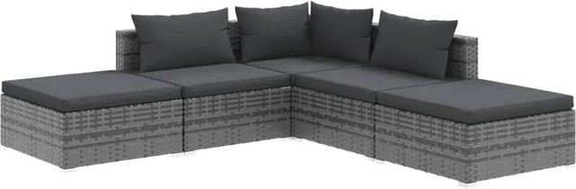 vidaXL 5-tlg Garten-Lounge-Set in L-Form aus Poly Rattan und Metall, Anthrazit Grau mit Kissen und Ottoman - Bild 1