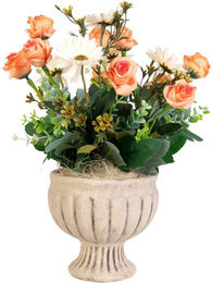 Mehrfarbiges florales Blumengesteck im Keramikpokal im Landhausstil - Bild 1