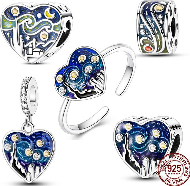 Charm Anhänger 925 Silber, Perle, dunkelblau, Damen - Bild 1
