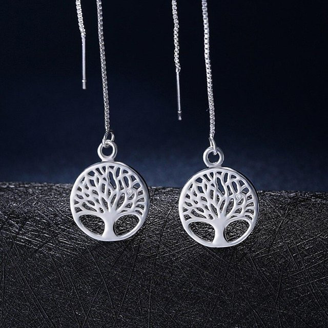 Ohrringe 925 Sterling Silber, Baum des Lebens, Damen, Hoop, grau - Bild 1
