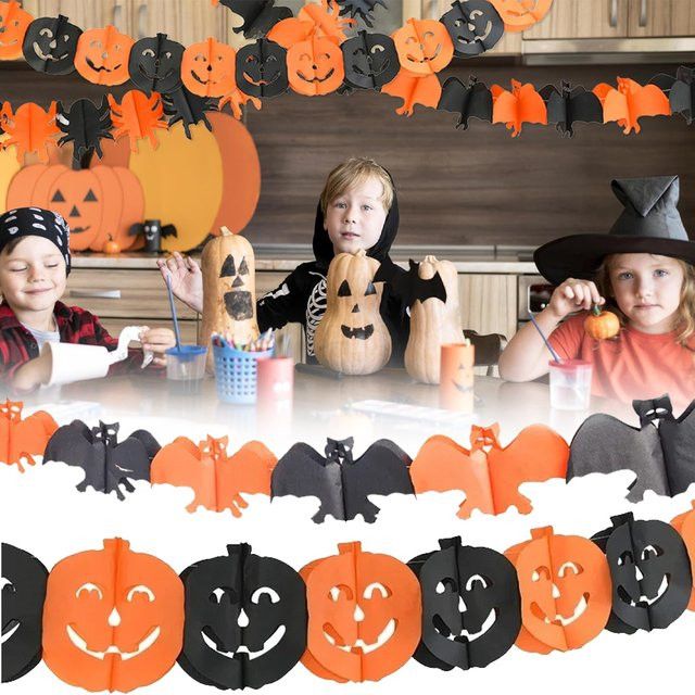 3M Halloween-Dekoration aus Öko-Papier mit Kürbis, Fledermaus und Spinne in Schwarz-Orange - Bild 1