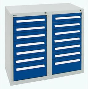 Stumpf Schubladenschrank Serie T-100/35-2 aus Metall in Enzianblau mit 14 abschließbaren Schubladen, B/T/H: 100 x 35 x 200 cm - Bild 1