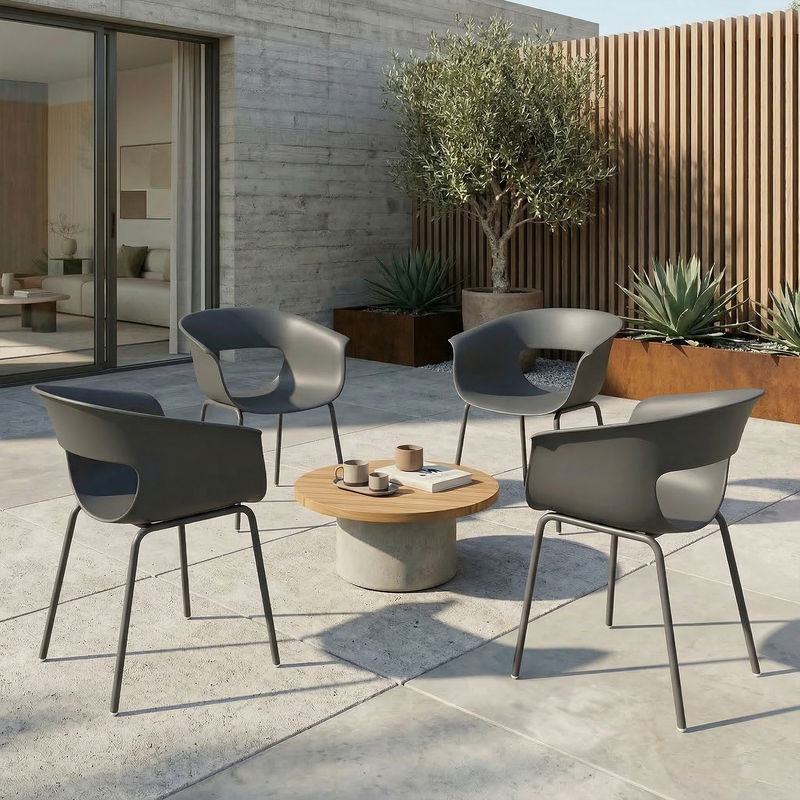 Outsunny 4er Set Gartenstühle in Dunkelgrau, ergonomische Outdoor-Terrassenstühle mit Armlehnen und Ausschnittdesign, wetterfest und UV-beständig - Bild 2