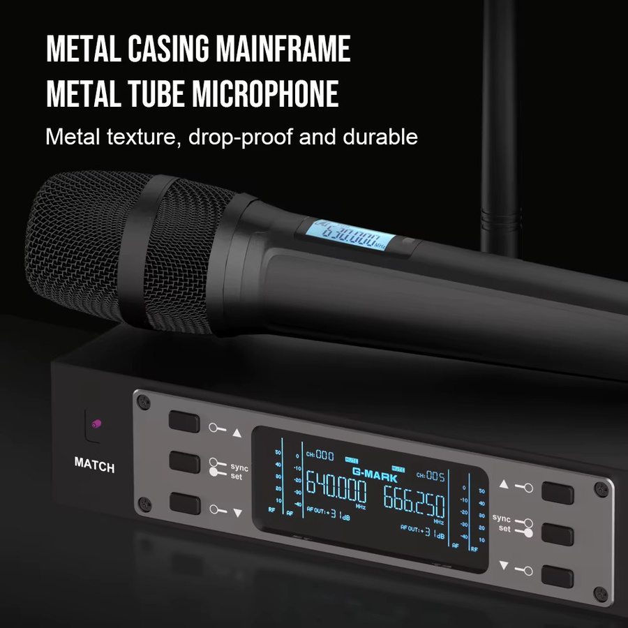 G-MARK W135G4 SKM9000 UHF-Funkmikrofon in Schwarz und Gold für Karaoke, Reden und Performances - Bild 2