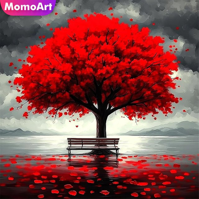 Momoart 5D Diamant-Mosaik Landschaft Baum als Acryl-Bastelset für die Heimdekoration, Durchmesser: 20 cm - Bild 1