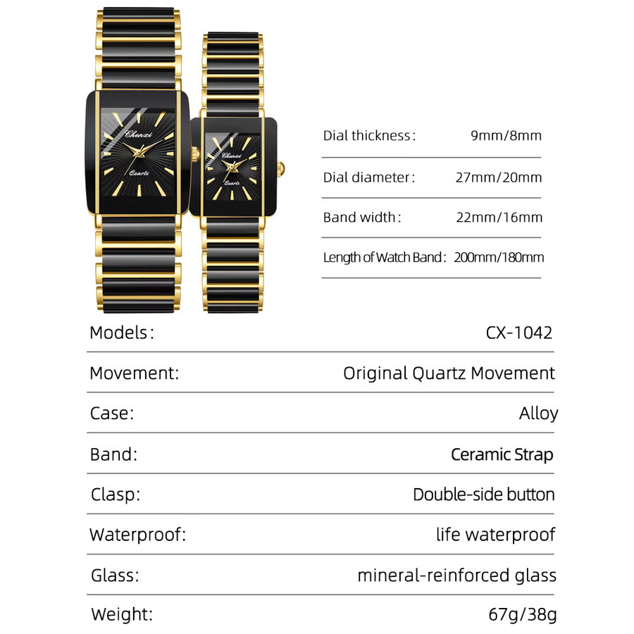 CHENXI Armbanduhr, Quarz, Edelstahl, Schwarz, Unisex - Bild 3