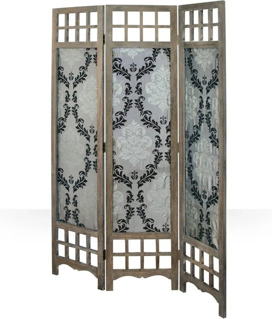 Homestyle4u 3-tlg. Paravent Barock in Braun mit Stoff und Holz, B/H: 120 x 170 cm - Bild 1