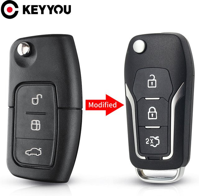 KEYYOU modifiziertes Flip-Klapp-Fernbedienungsschlüsselgehäuse für Ford Focus 2 3 Mondeo Fiesta, Schwarz - Bild 1